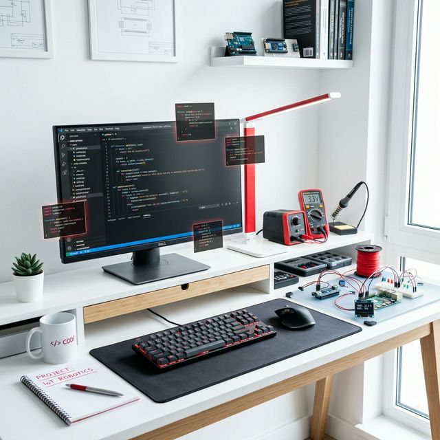 Light mode high-tech coding and electronics environment